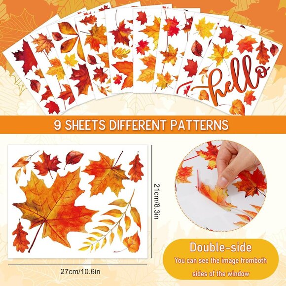 9 Sheets Fall Wall Decor Stickers Hello Fall Maple Leaves Wall Decals Small Room - Picture 2 of 7